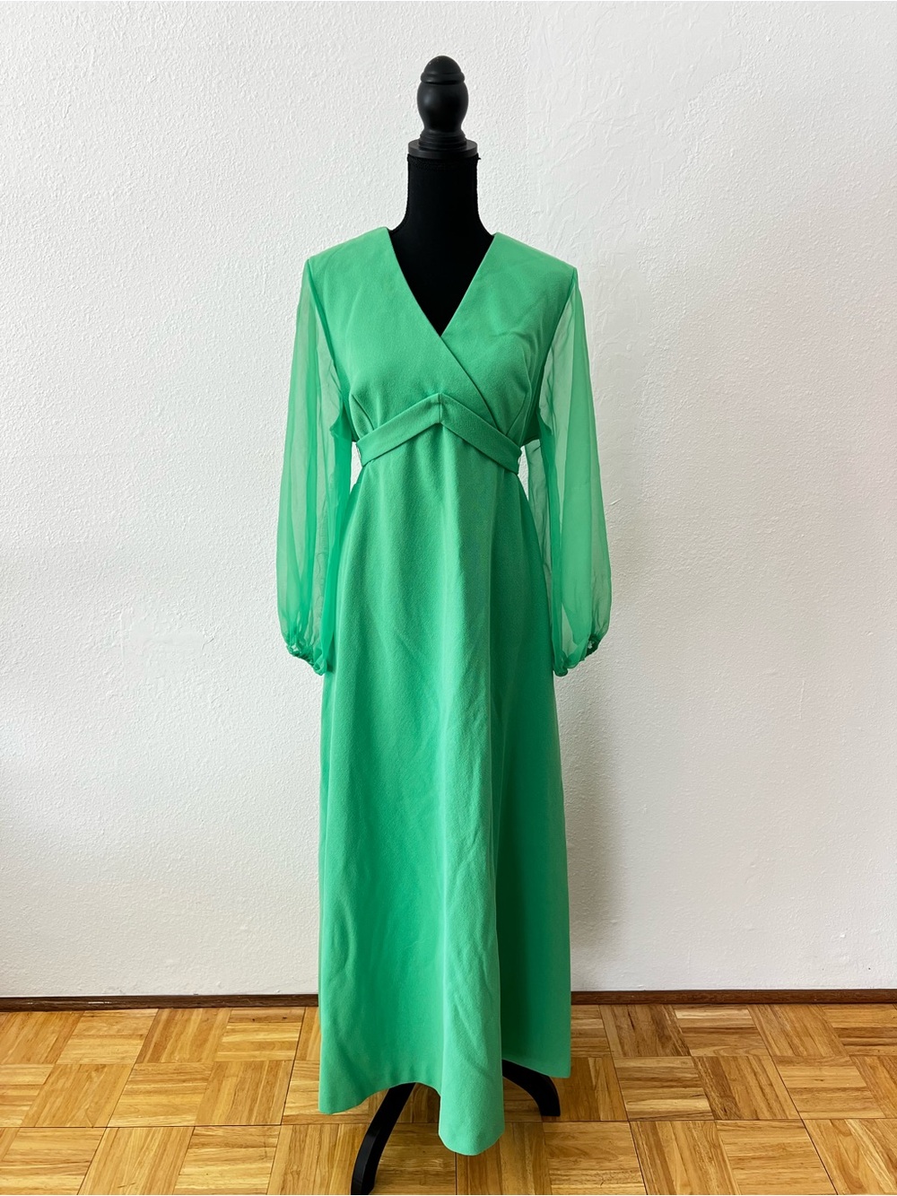 Vintage 70s Maxi Dress Sheer Long Balloon Sleeves Colorful Boho Regency Retro